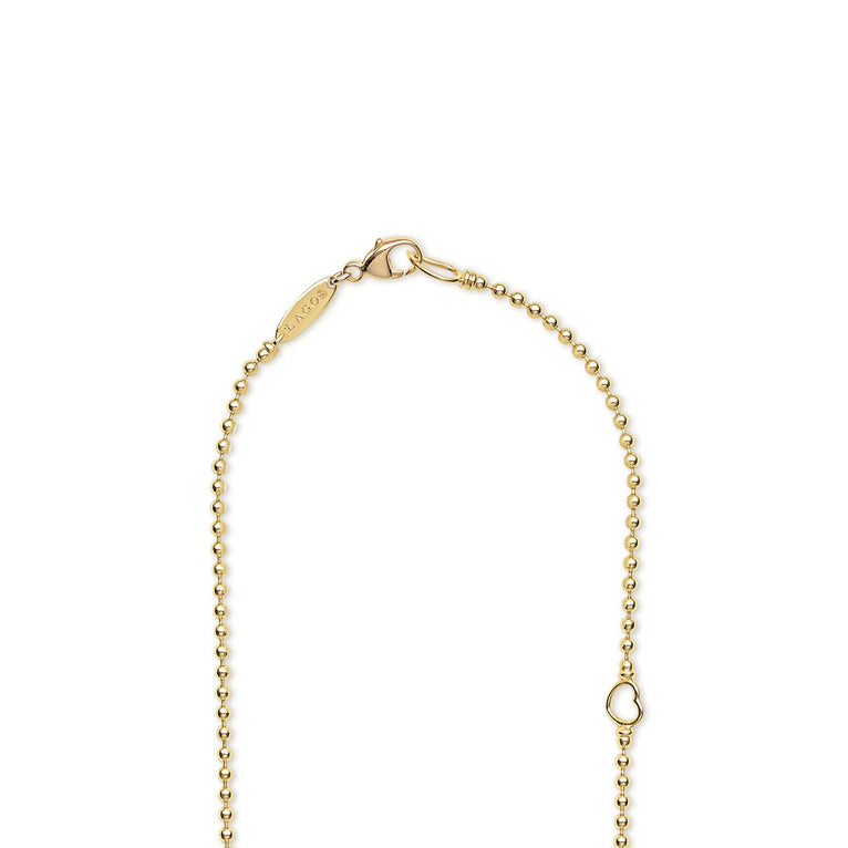Gold beaded chain necklace with closure and LAGOS engraving