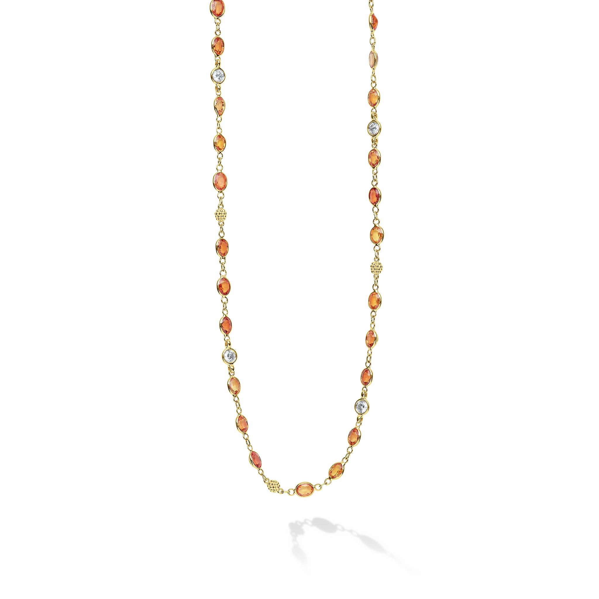 Caviar Gold 18K Gold Orange Sapphire and Diamond Station Necklace