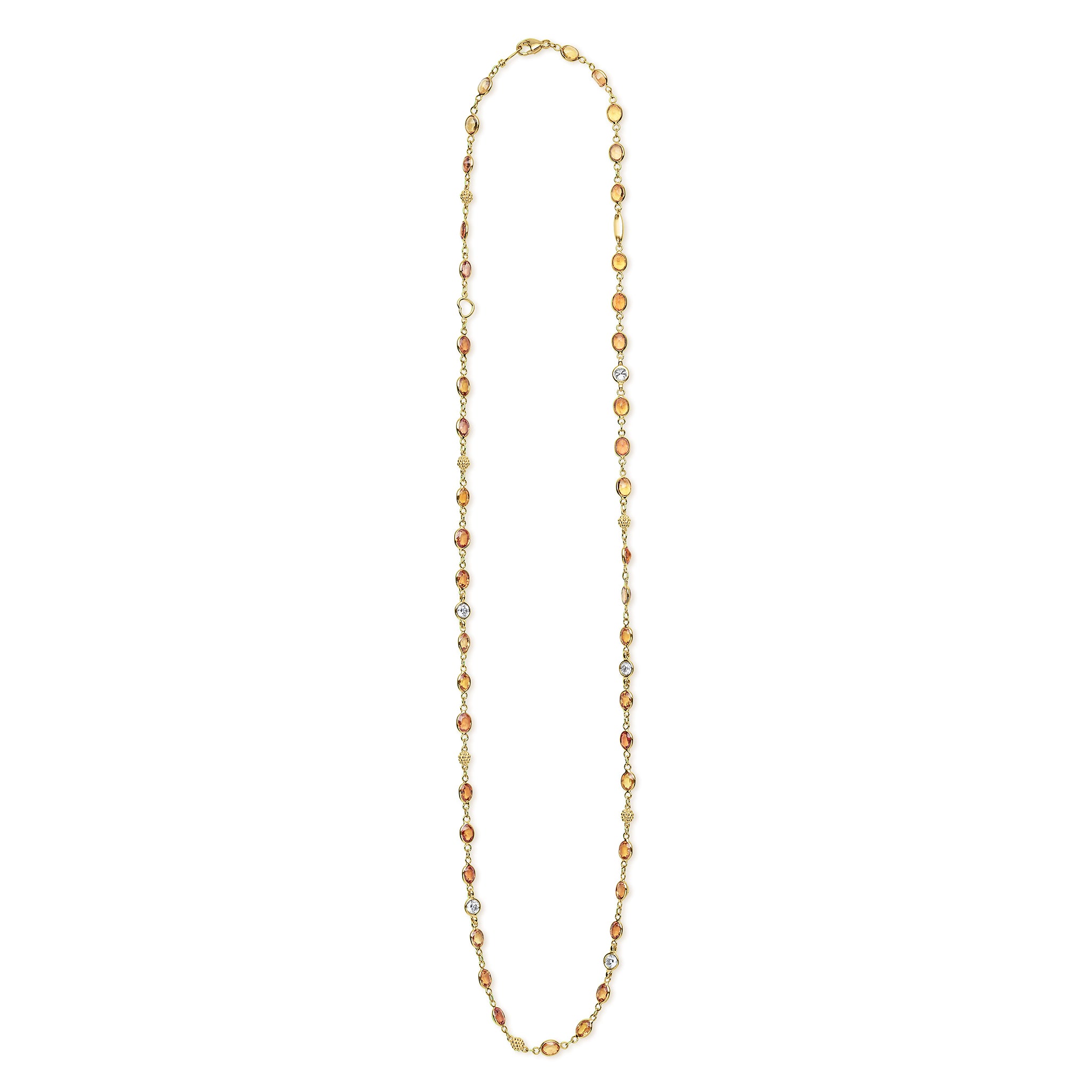 Caviar Gold 18K Gold Orange Sapphire and Diamond Station Necklace