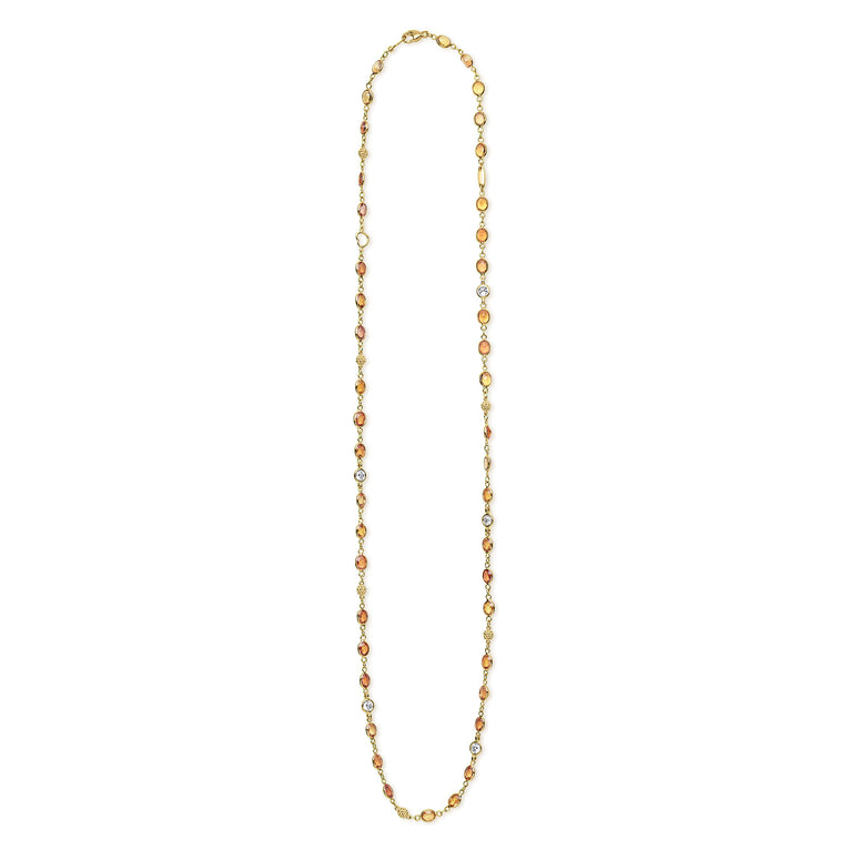 Caviar Gold 18K Gold Orange Sapphire and Diamond Station Necklace