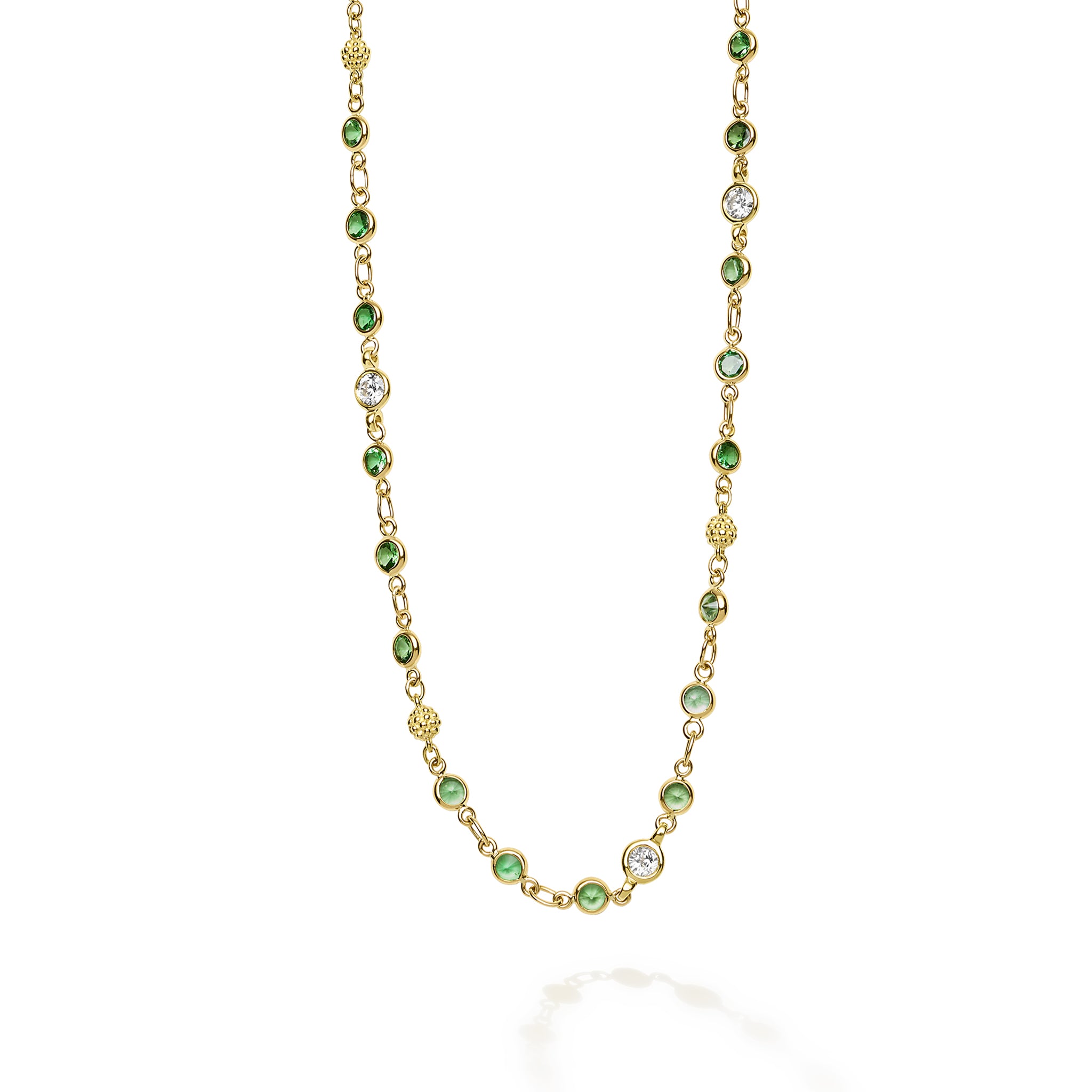 18K Gold Tsavorite Garnet & Diamond Station Necklace