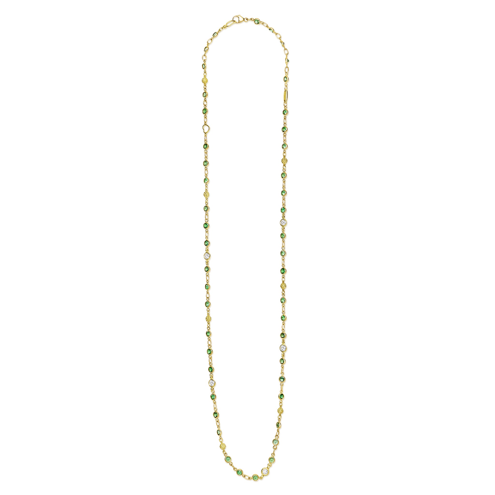 18K Gold Tsavorite Garnet & Diamond Station Necklace