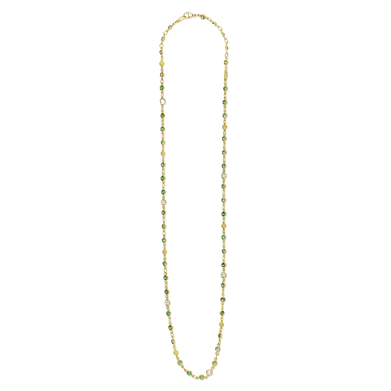 18K Gold Tsavorite Garnet & Diamond Station Necklace