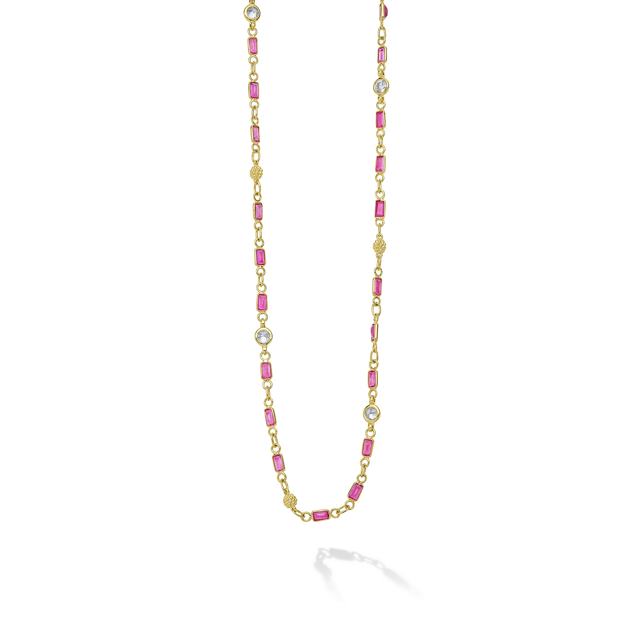 Caviar Gold 18K Gold Ruby and Diamond Station Necklace