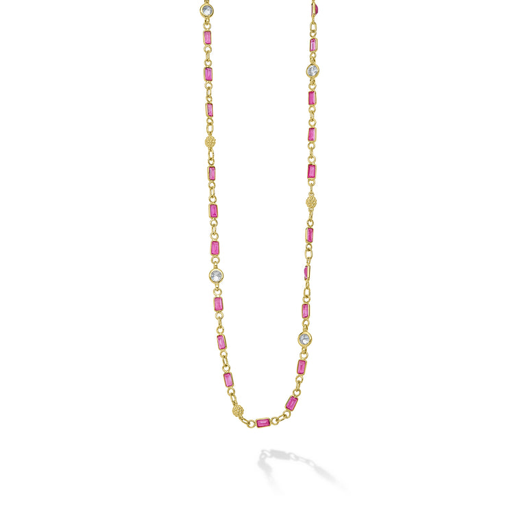 Caviar Gold 18K Gold Ruby and Diamond Station Necklace