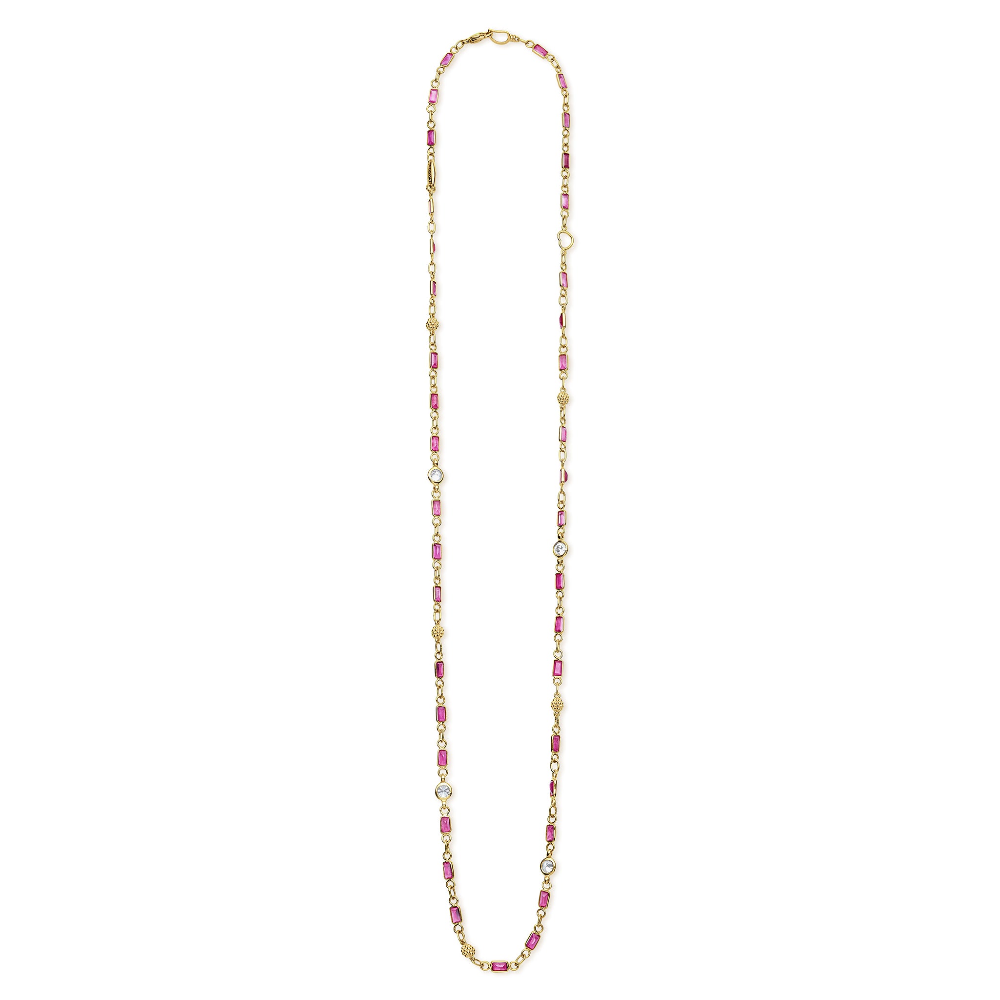 Caviar Gold 18K Gold Ruby and Diamond Station Necklace