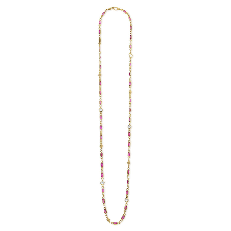 Caviar Gold 18K Gold Ruby and Diamond Station Necklace