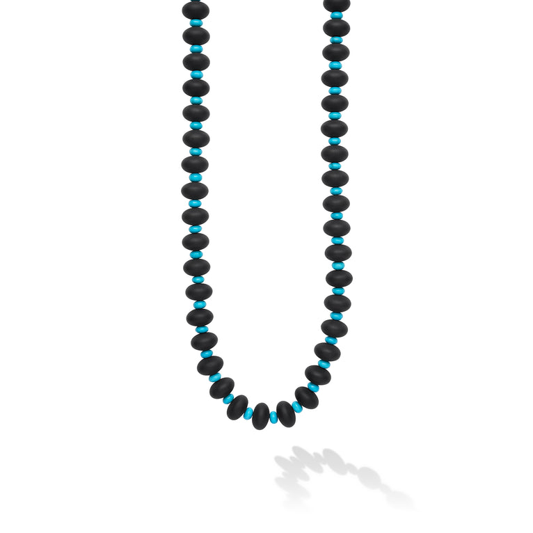 Caviar Gold 18K Gold Onyx and Turquoise Beaded Necklace