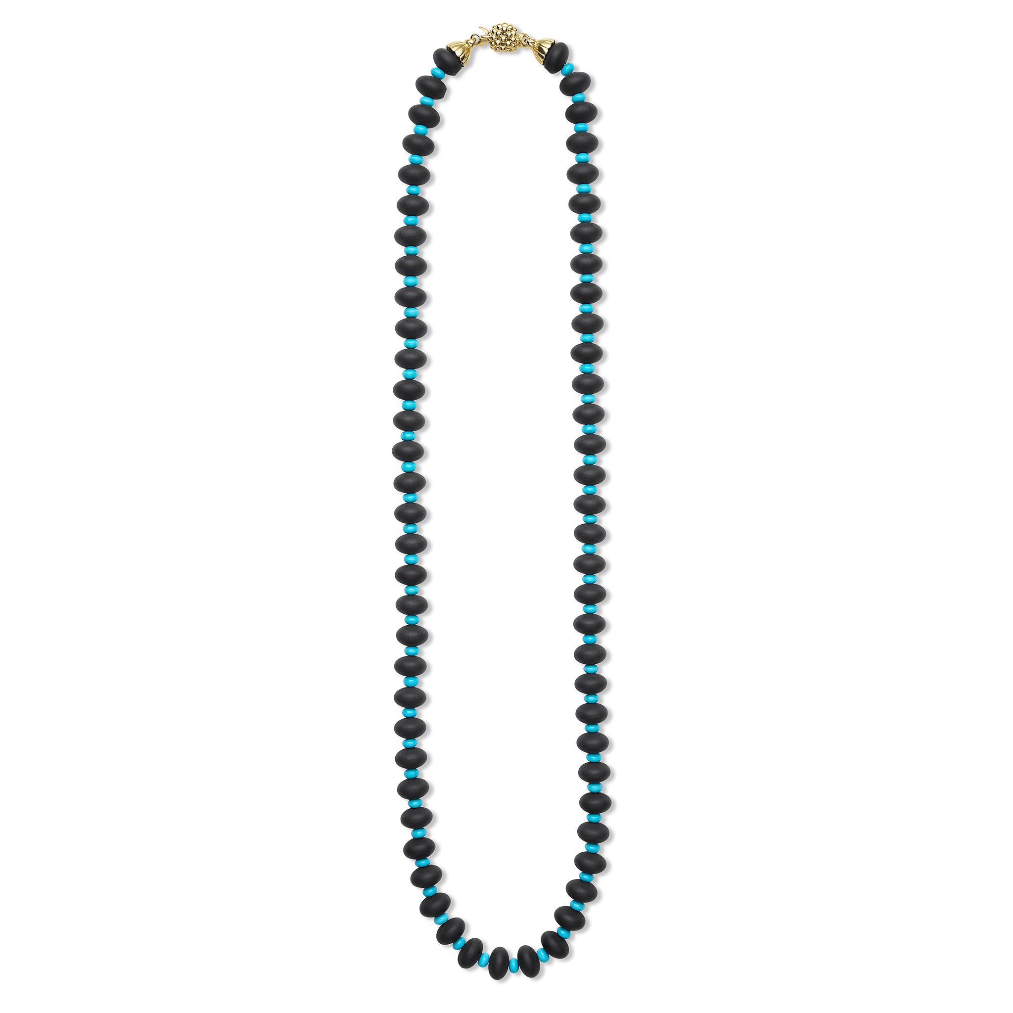 Caviar Gold 18K Gold Onyx and Turquoise Beaded Necklace