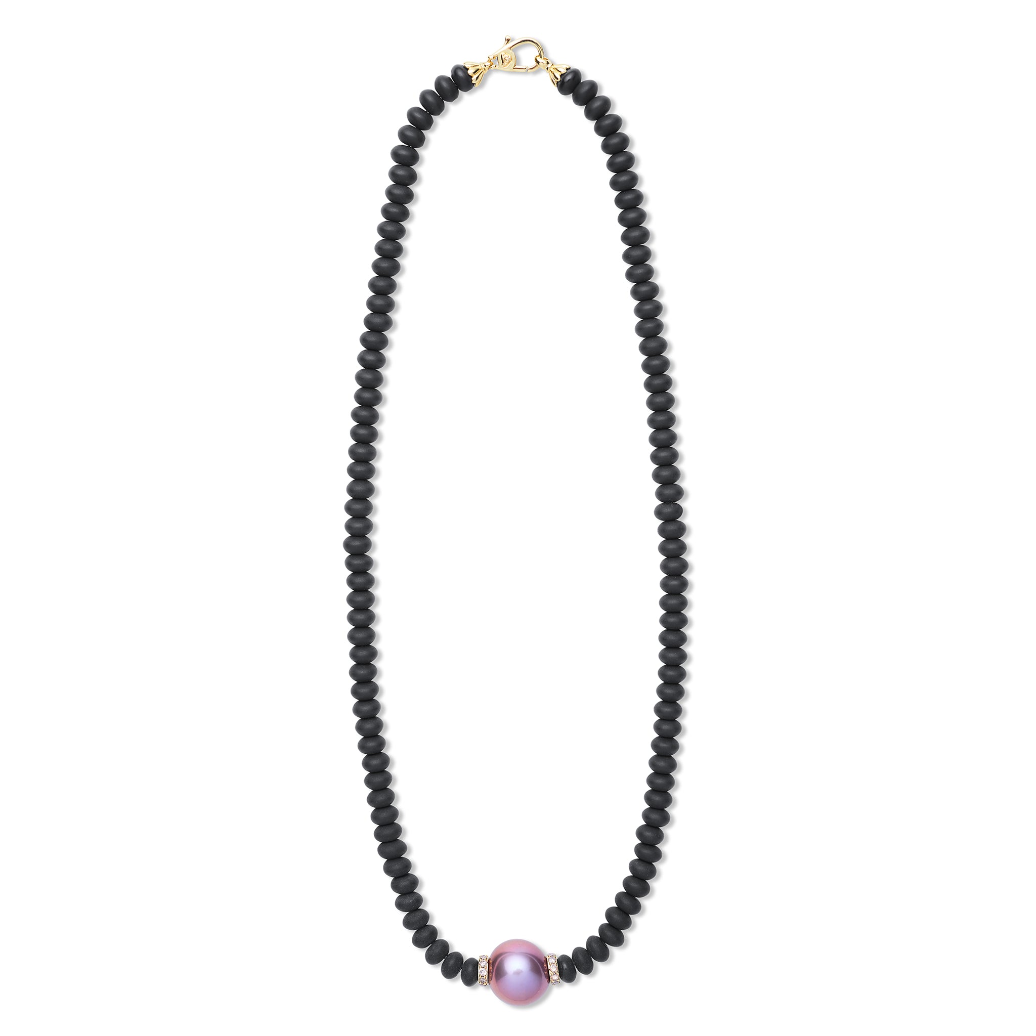 Caviar Gold 18K Gold Pearl Matte Black Onyx Necklace