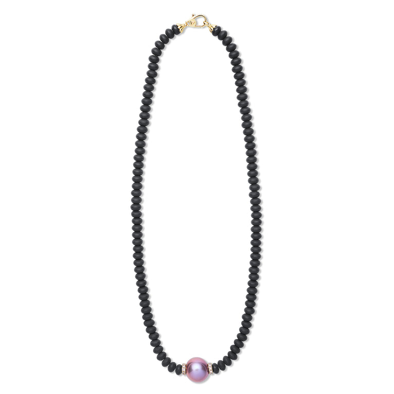 Caviar Gold 18K Gold Pearl Matte Black Onyx Necklace