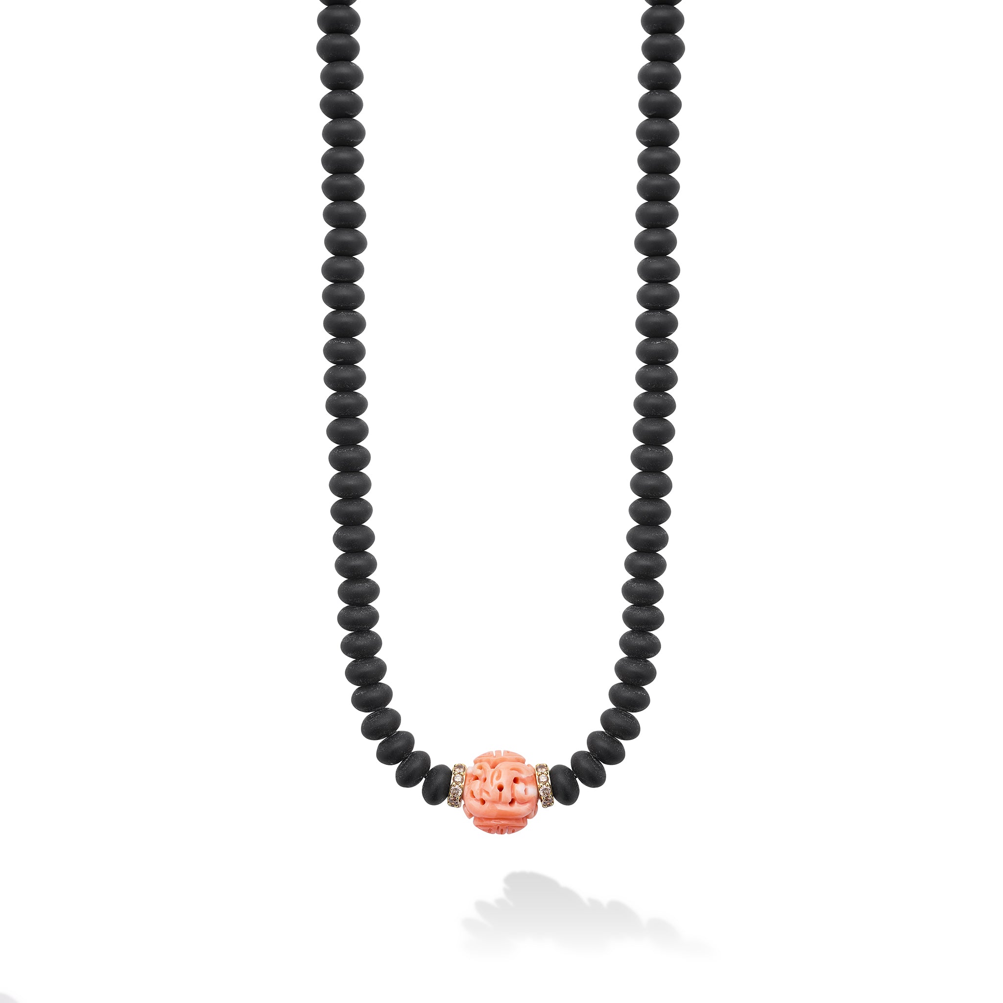 Caviar Gold 18K Gold Coral Matte Black Onyx Necklace