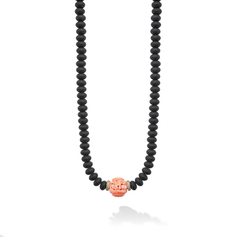 Caviar Gold 18K Gold Coral Matte Black Onyx Necklace