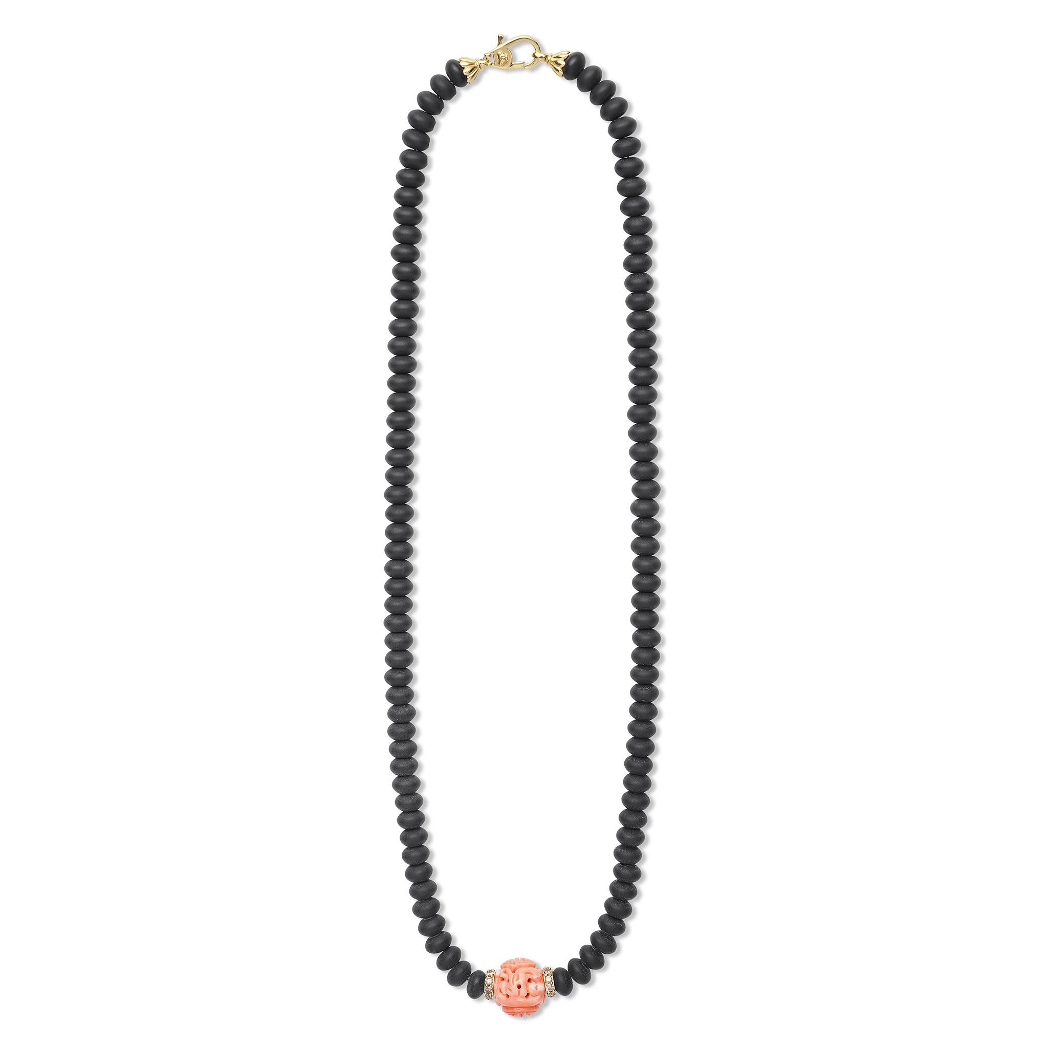 Caviar Gold 18K Gold Coral Matte Black Onyx Necklace