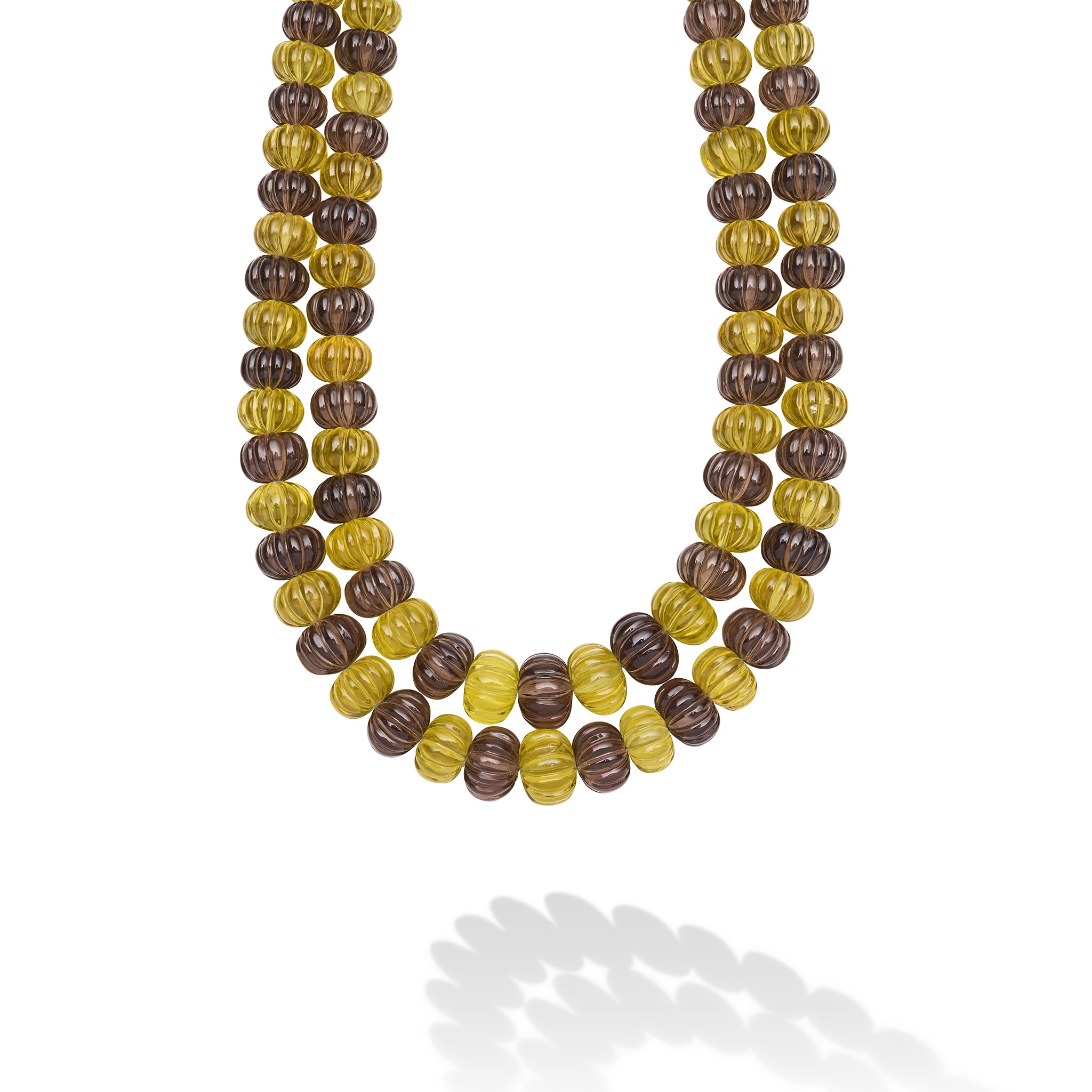 18K Gold Smokey and Olive Quartz Necklace
