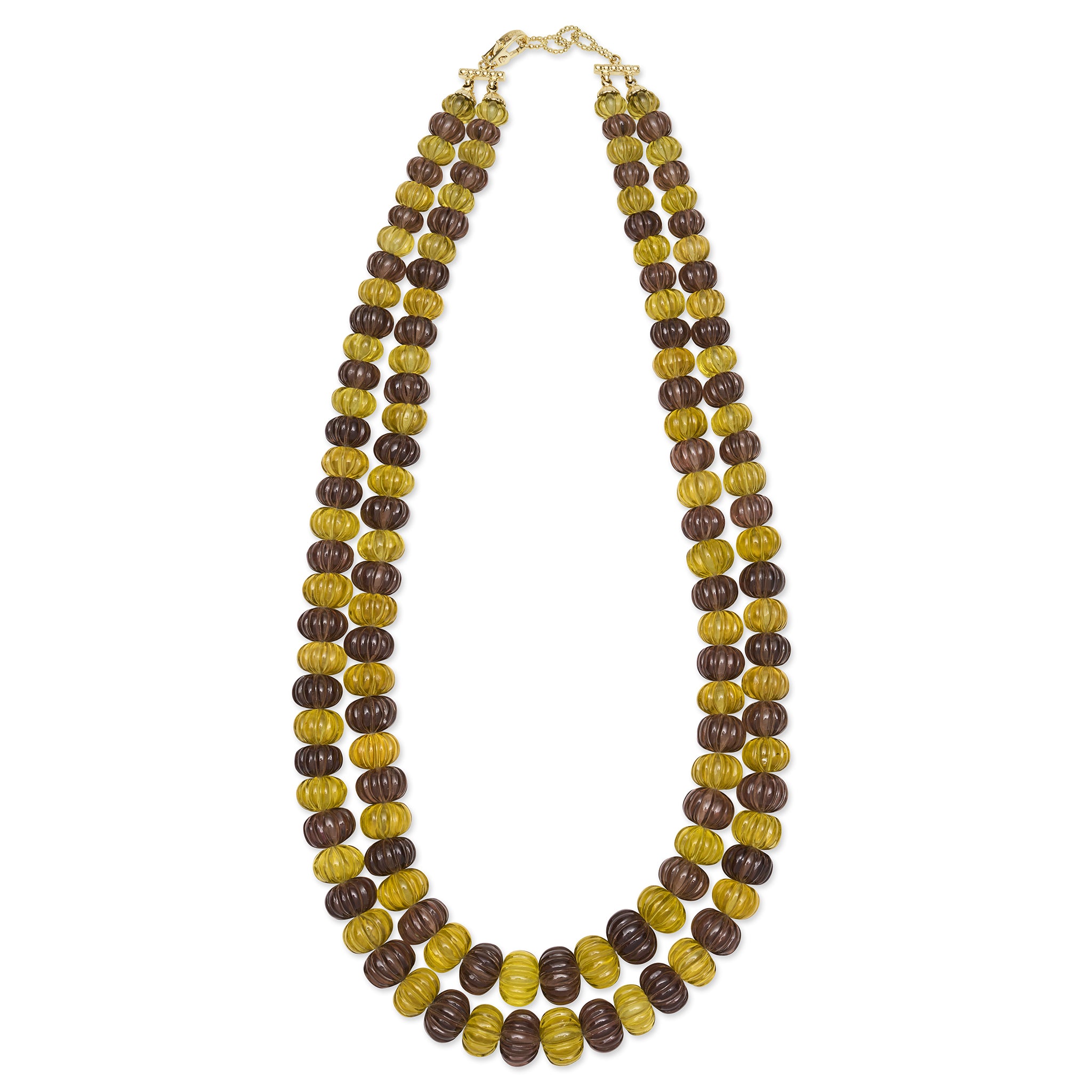 18K Gold Smokey and Olive Quartz Necklace