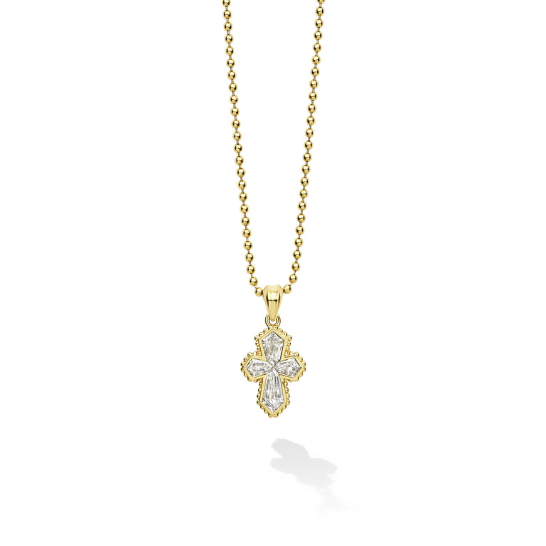 Caviar Gold Small 18K Gold and Diamond Cross Pendant Necklace