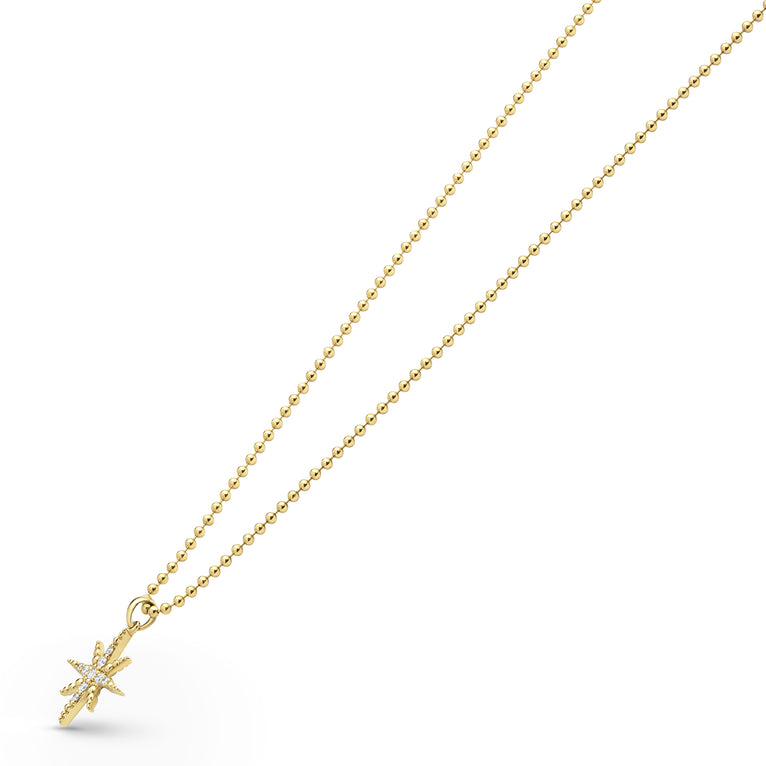 Side view of the 18K Gold Petite Diamond Star Pendant Necklace