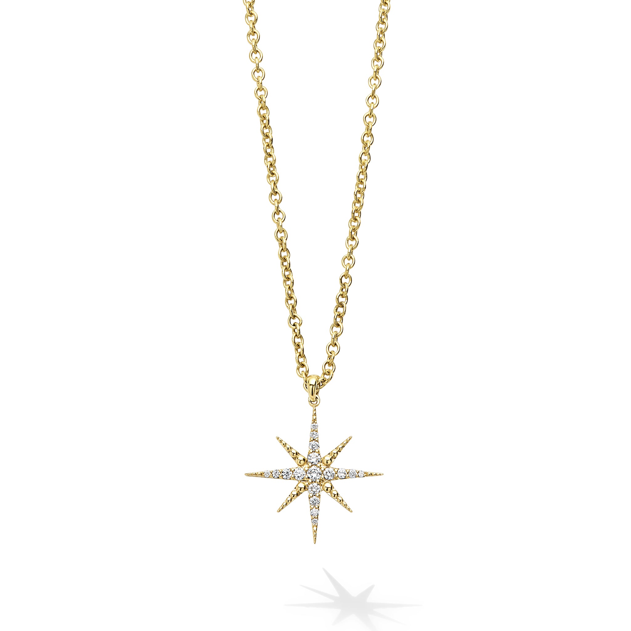 Closeup of the 18K Gold Mini Diamond Star Pendant Necklace