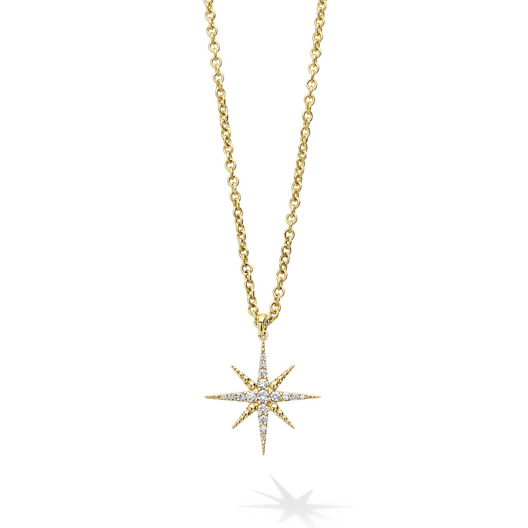 Closeup of the 18K Gold Mini Diamond Star Pendant Necklace