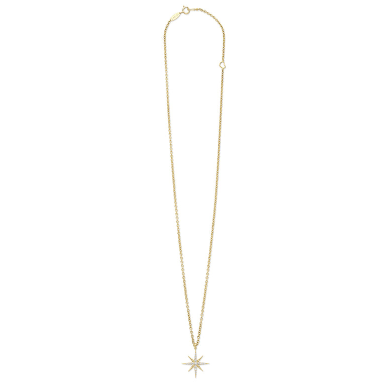 Full view of the 18K Gold Mini Diamond Star Pendant Necklace