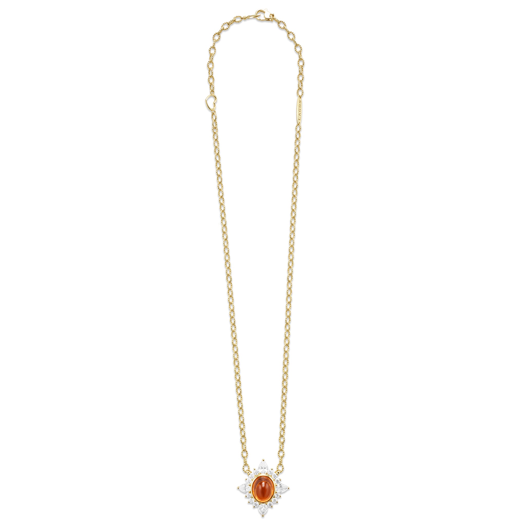 SML 18K Diamond & Orange Garnet Pendant Necklace