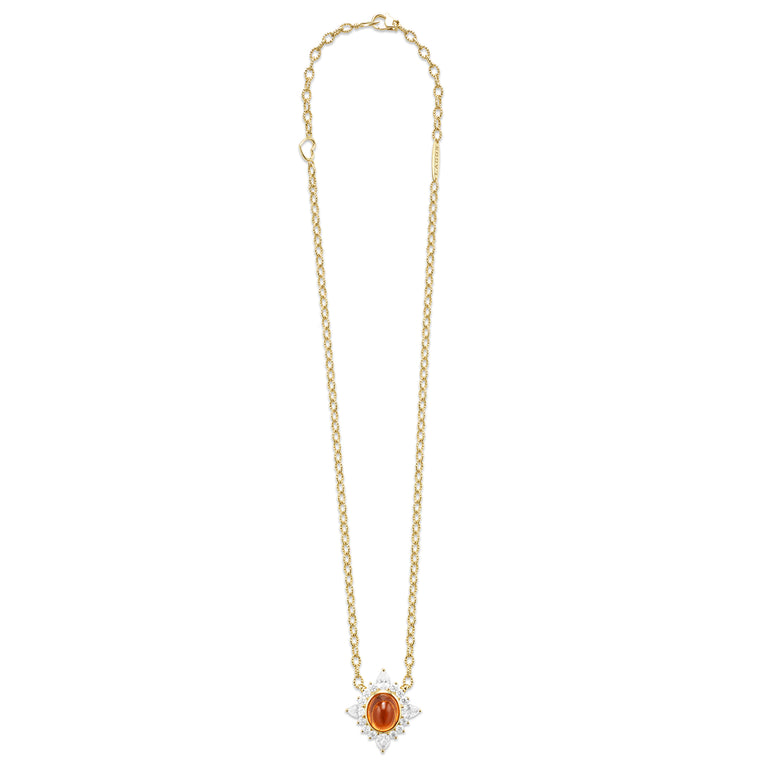 SML 18K Diamond & Orange Garnet Pendant Necklace