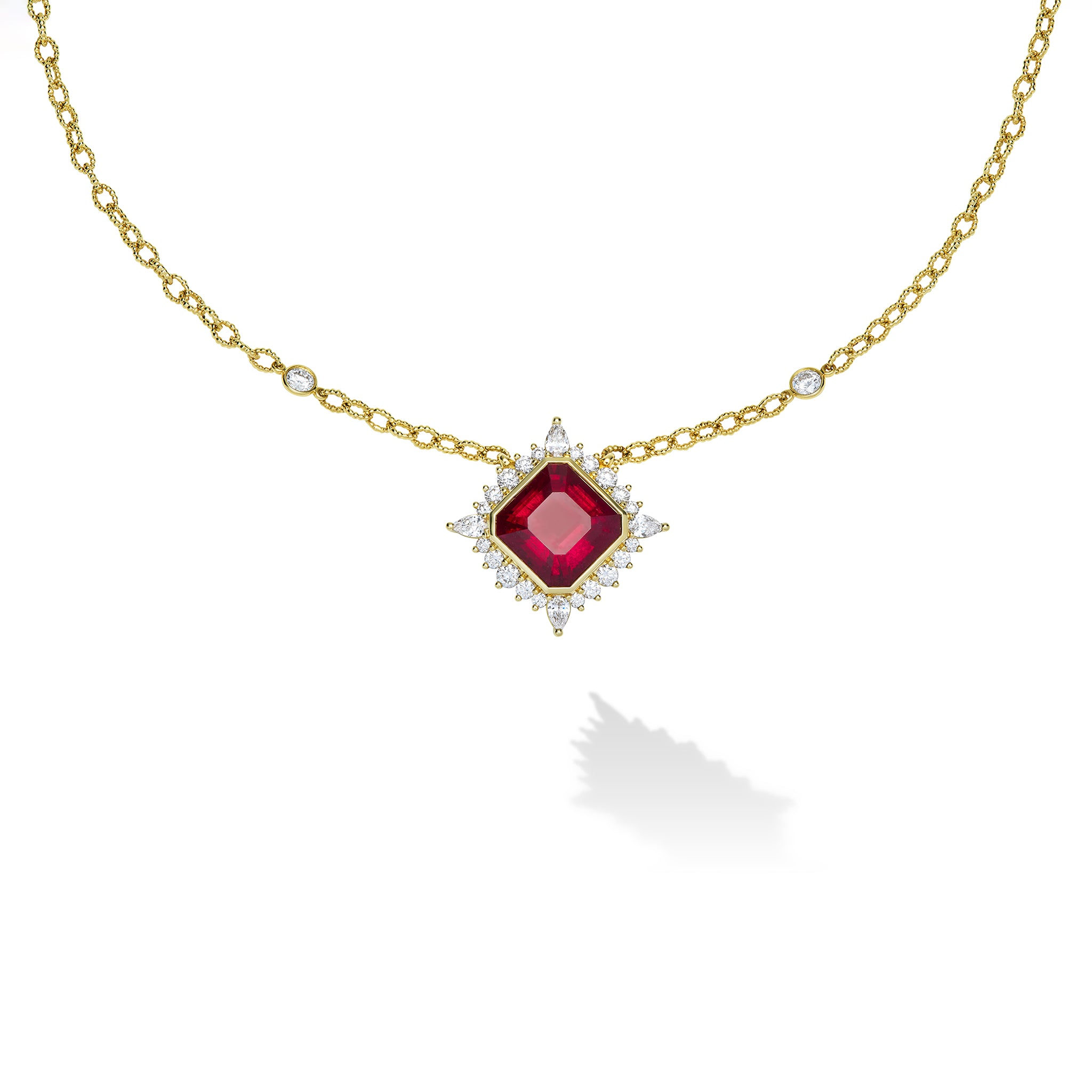 SML 18K Gold Rubellite and Diamond Link Necklace