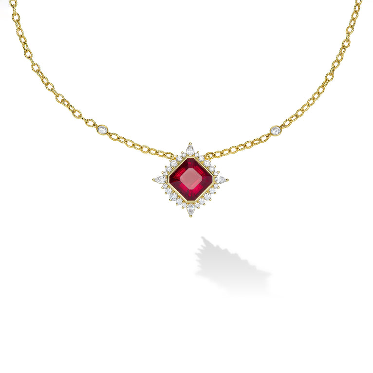SML 18K Gold Rubellite and Diamond Link Necklace