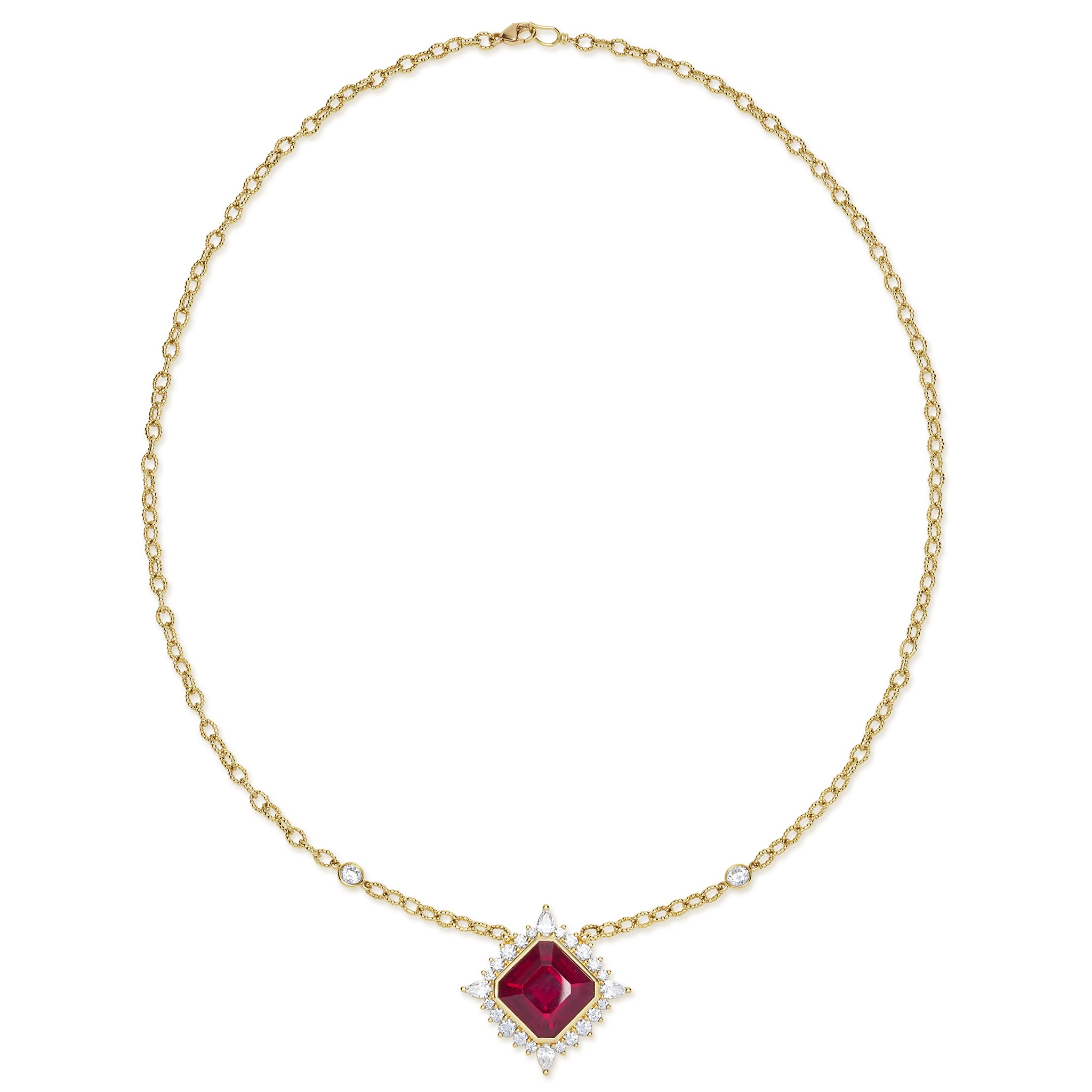 SML 18K Gold Rubellite and Diamond Link Necklace
