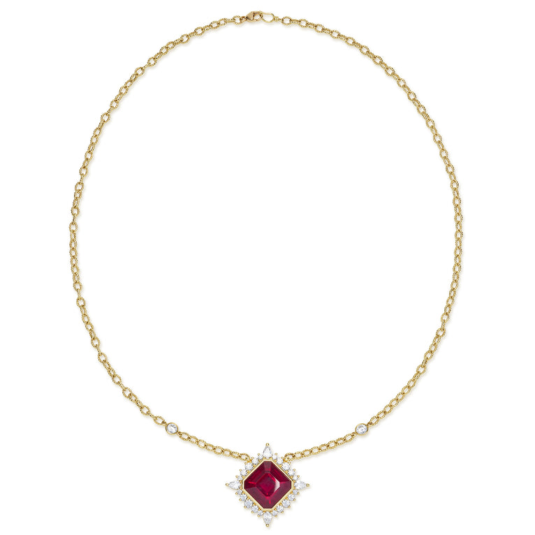 SML 18K Gold Rubellite and Diamond Link Necklace