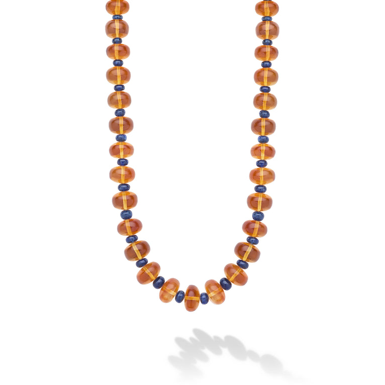 18K Gold Citrine & Sapphire Roundel Necklace