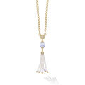 SML 18K Caviar Gold Lotus & Lavendar Jade Tassel Necklace