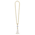 SML 18K Caviar Gold Lotus & Lavendar Jade Tassel Necklace