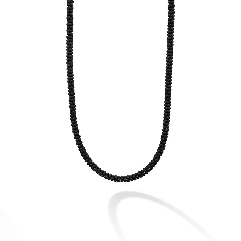 Matte black ceramic Caviar beaded necklace finished with a signature lobster clasp.