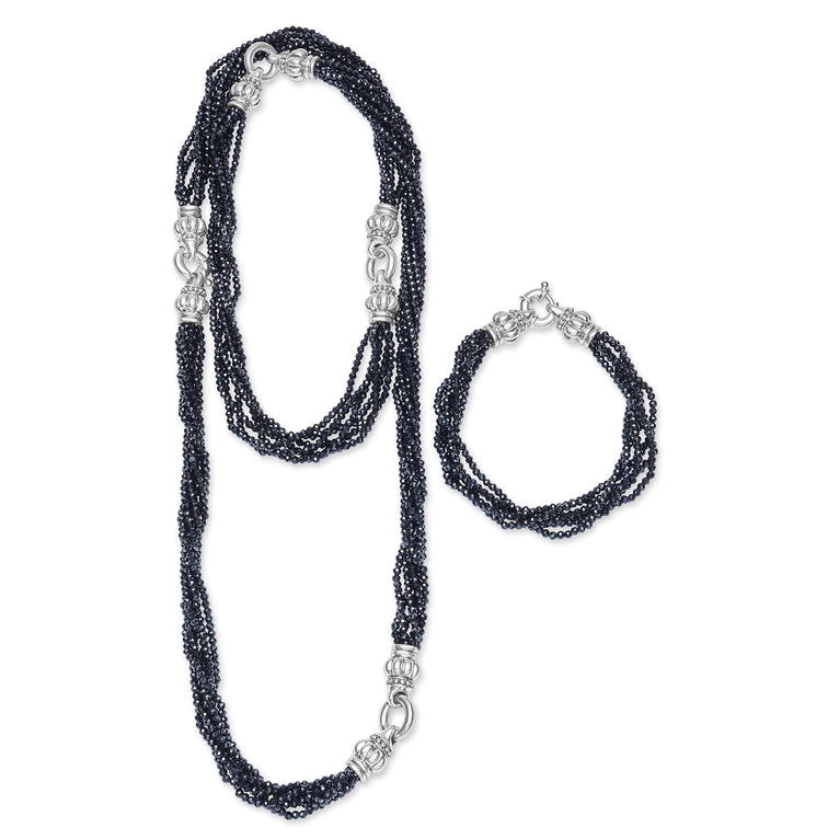 Caviar Icon Sterling Silver Black Spinel Bracelet & Necklace Set