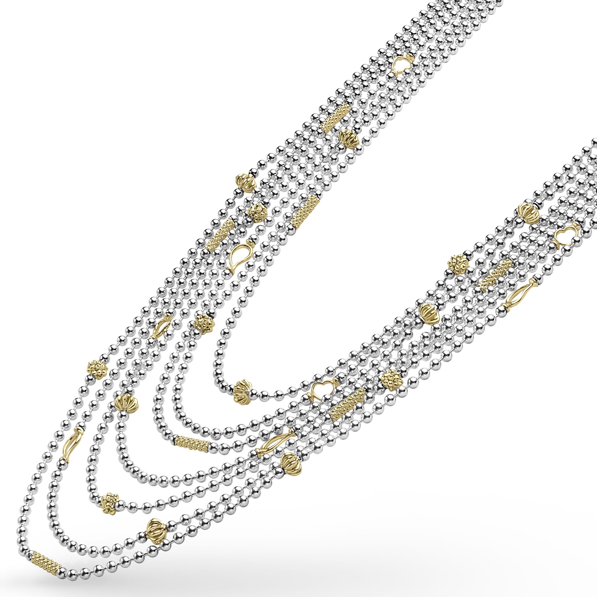 side view of the Two-Toned Caviar Five Row Strand Necklace