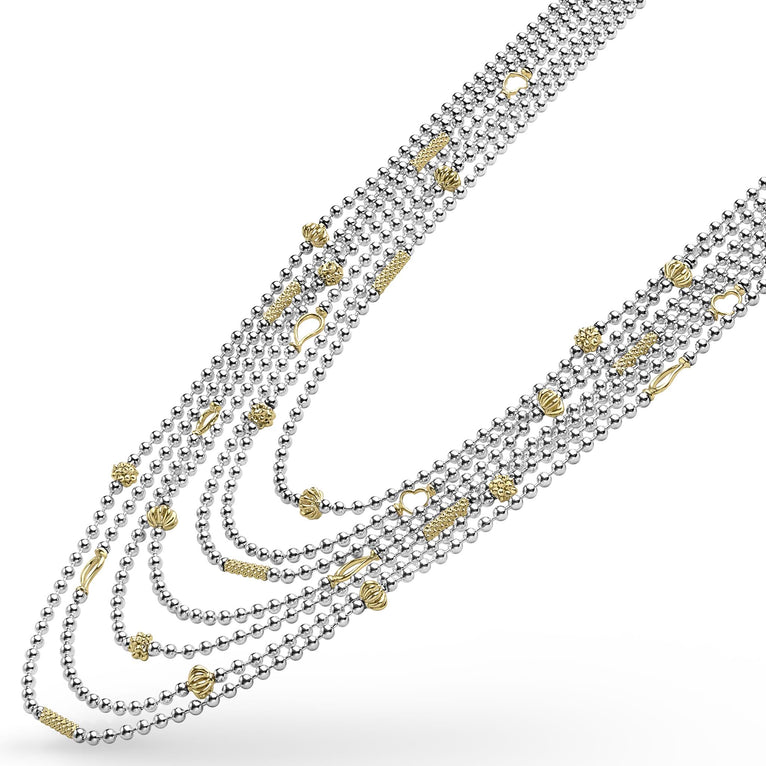 side view of the Two-Toned Caviar Five Row Strand Necklace
