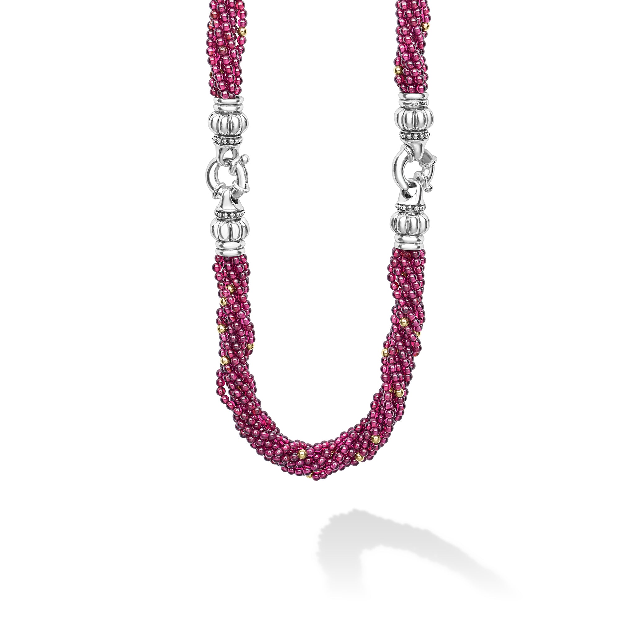 Caviar Icon  Sterling Silver and 18K Gold Garnet Beaded Necklace