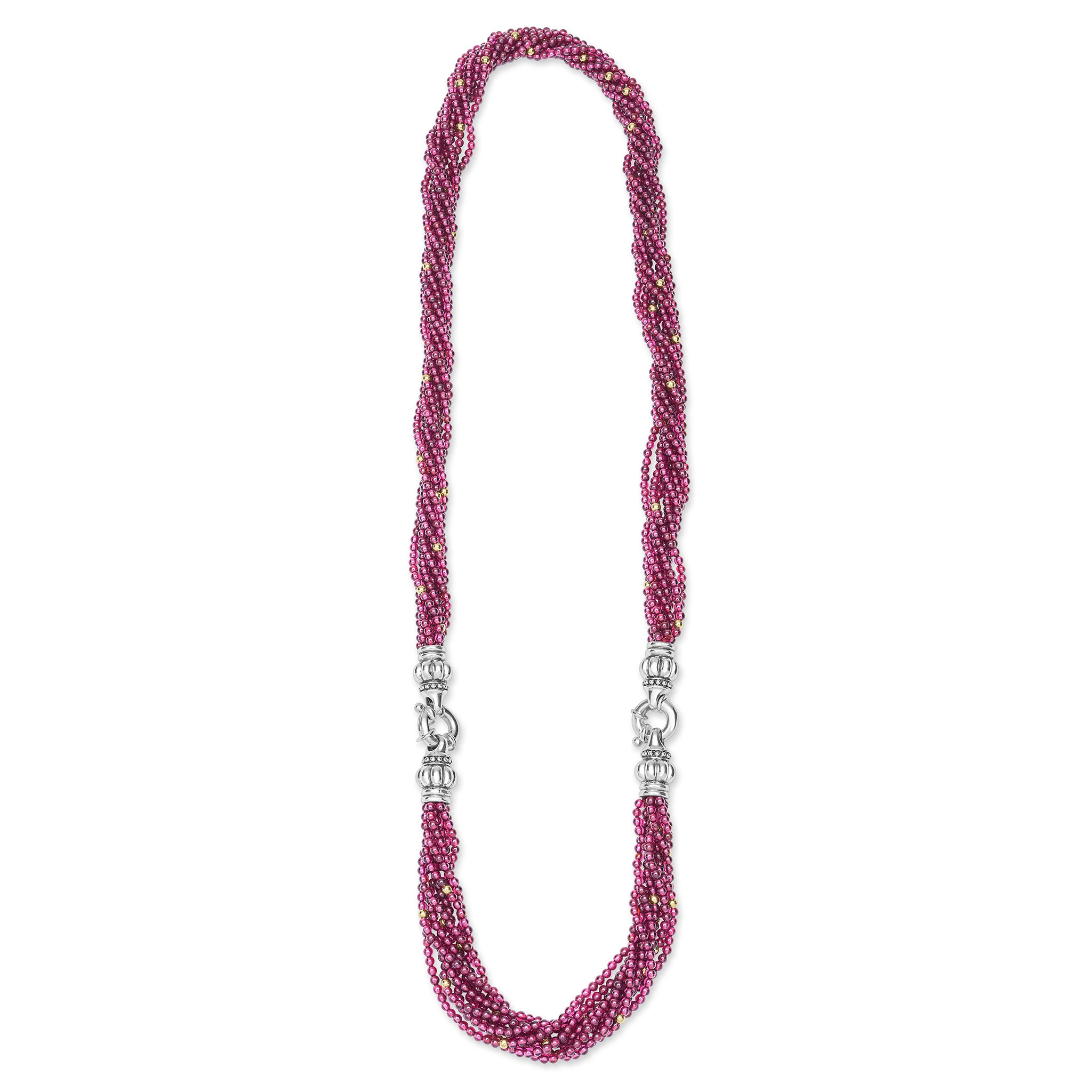 Caviar Icon  Sterling Silver and 18K Gold Garnet Beaded Necklace
