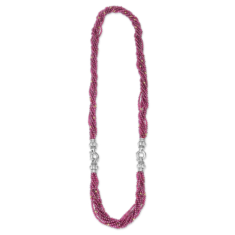 Caviar Icon  Sterling Silver and 18K Gold Garnet Beaded Necklace