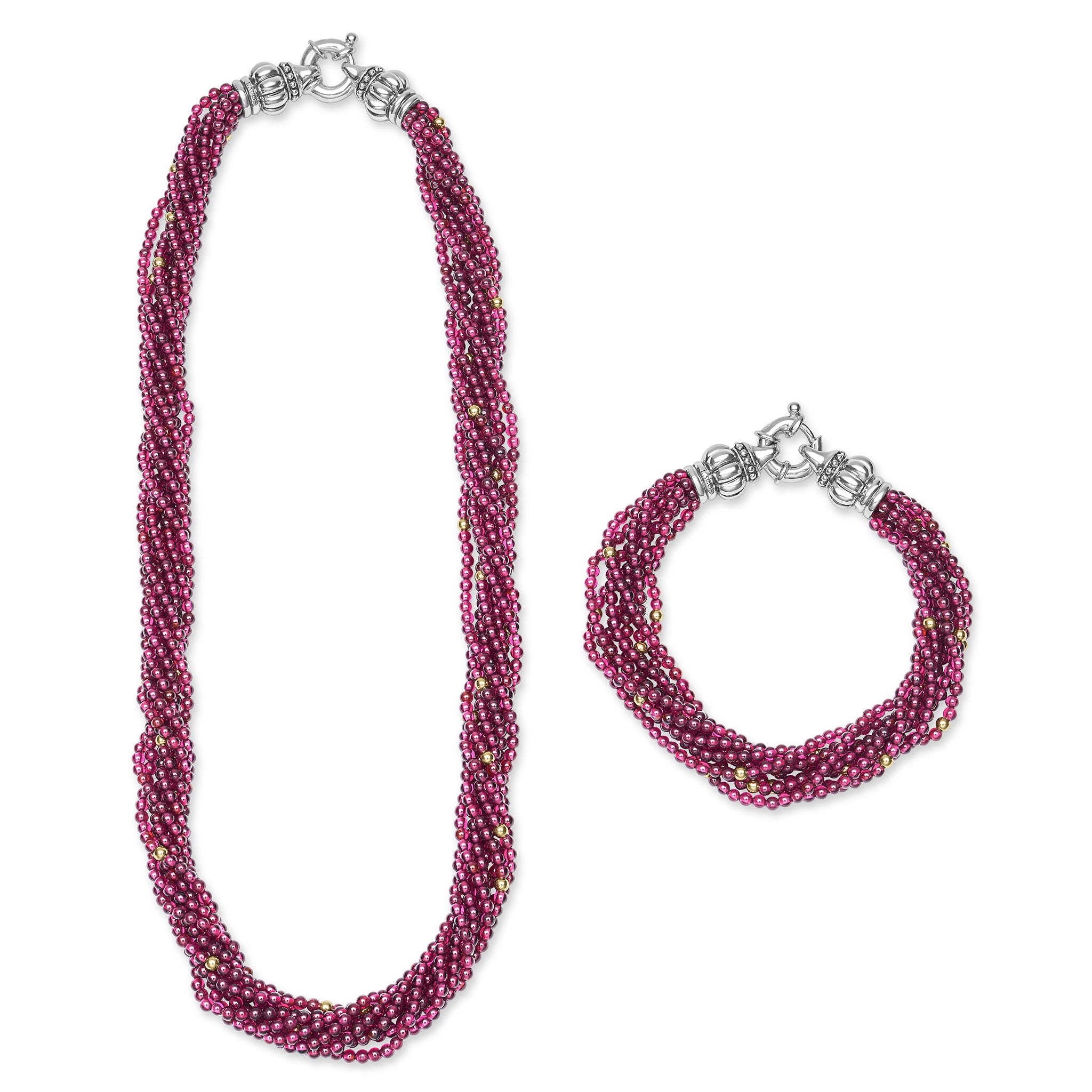 Caviar Icon  Sterling Silver and 18K Gold Garnet Beaded Necklace