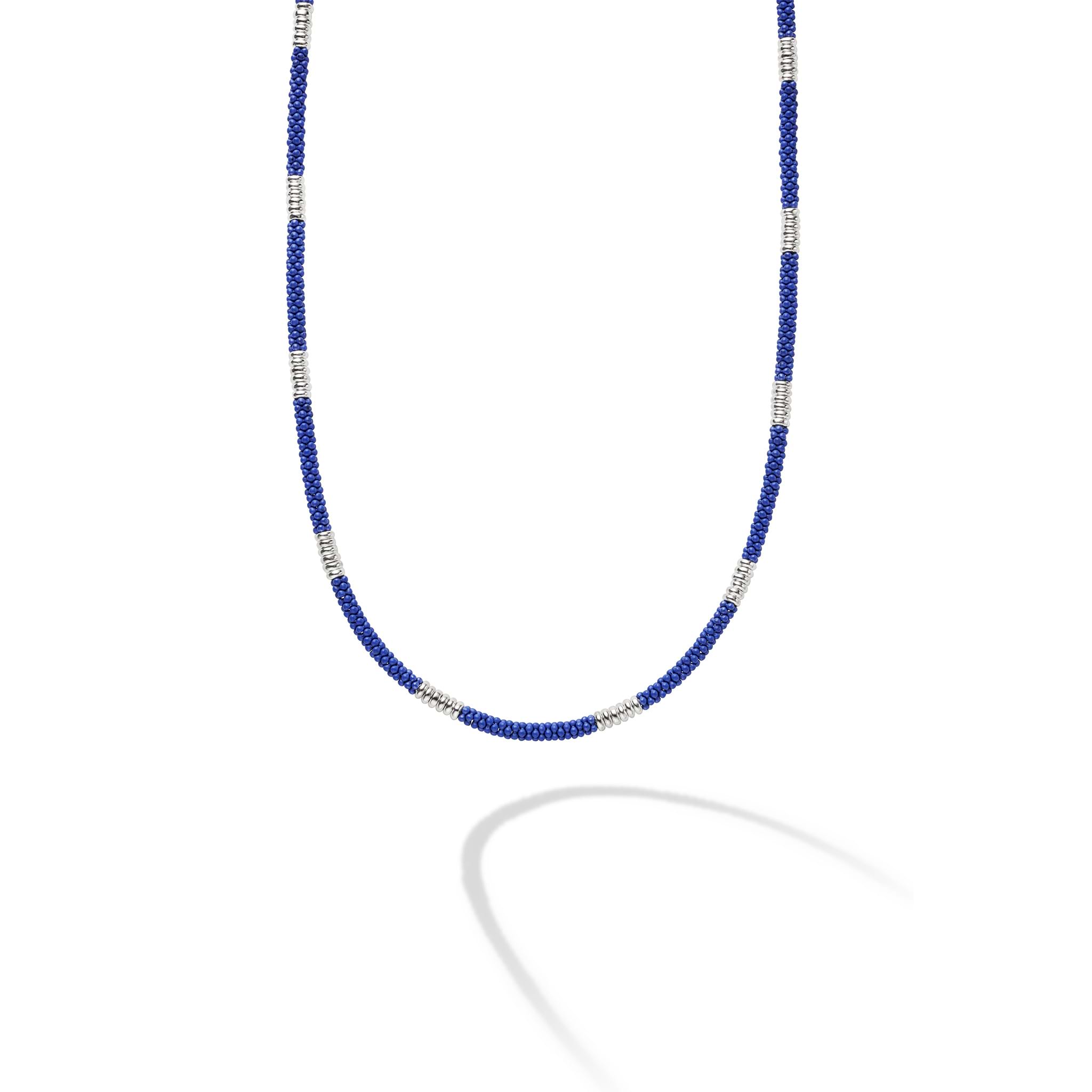 LAGOS Silver Station Matte Blue Caviar beaded ceramic necklace with sterling silver lobster clasp, ultramarine