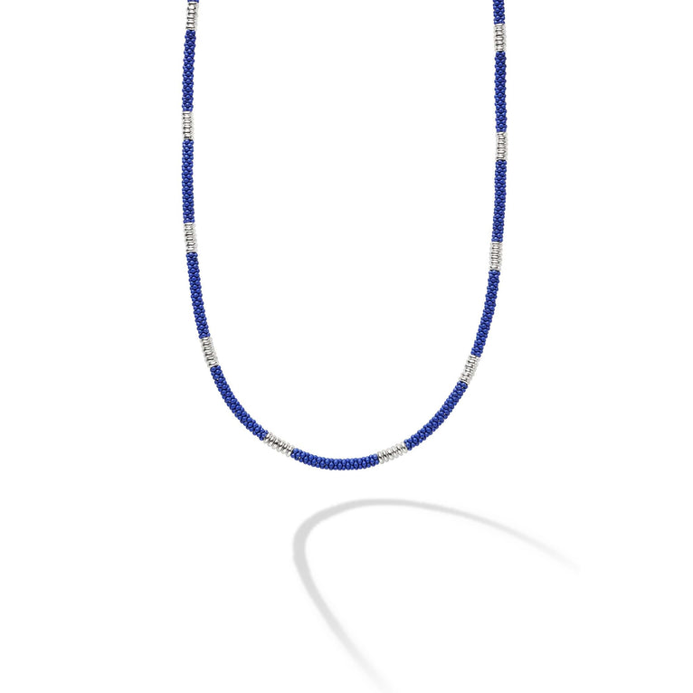 LAGOS Silver Station Matte Blue Caviar beaded ceramic necklace with sterling silver lobster clasp, ultramarine
