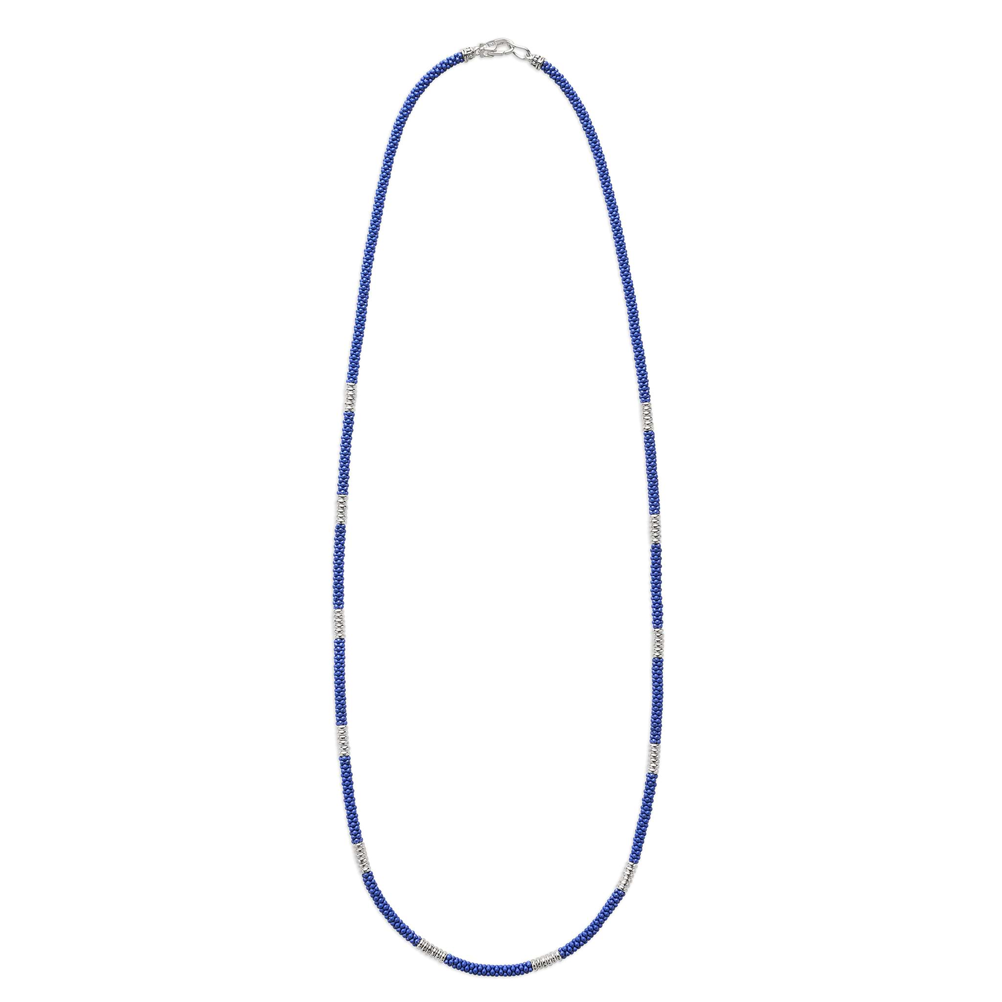 LAGOS Silver Station Matte Blue Caviar beaded ceramic necklace with sterling silver lobster clasp, ultramarine