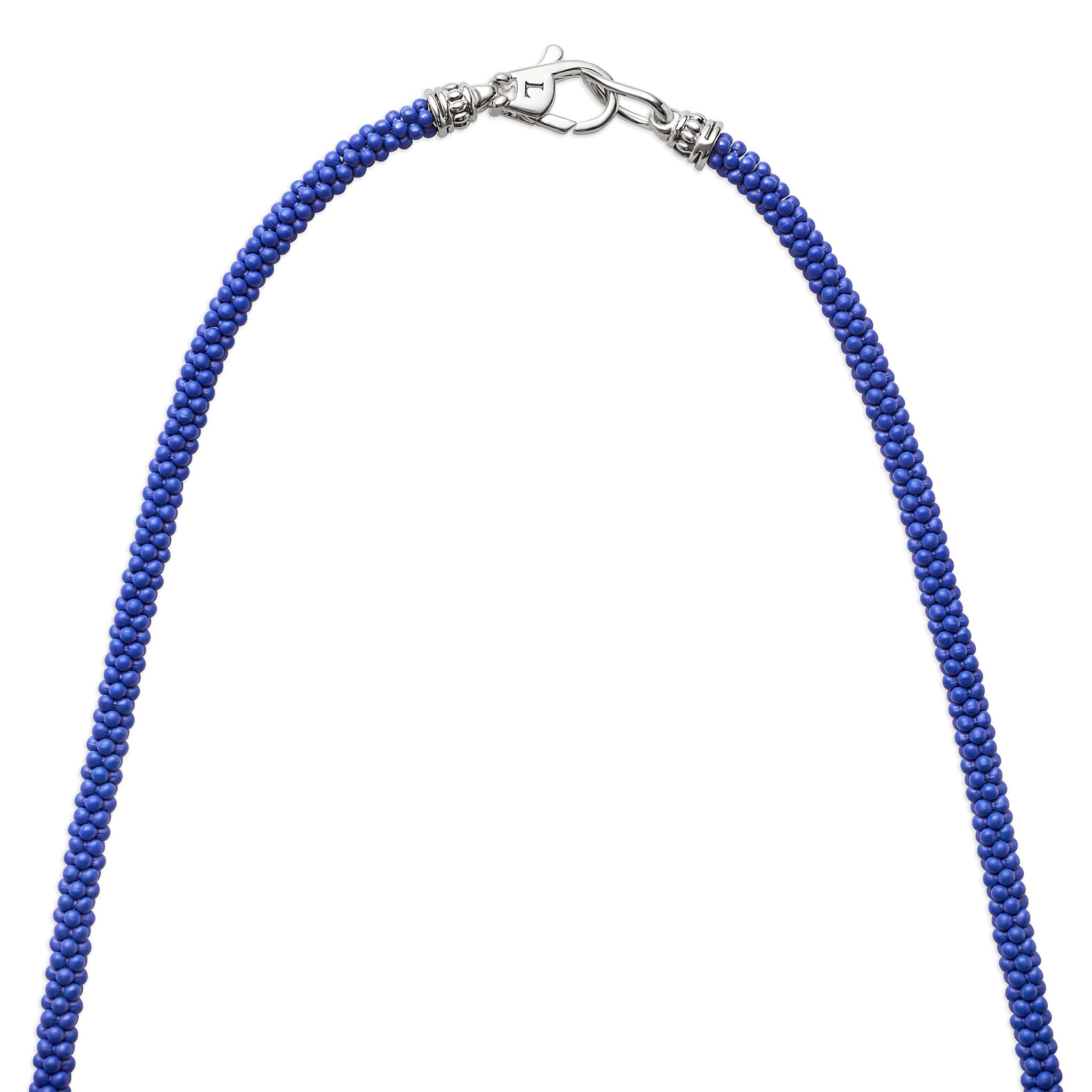 LAGOS Silver Station Matte Blue Caviar beaded ceramic necklace with sterling silver lobster clasp, ultramarine