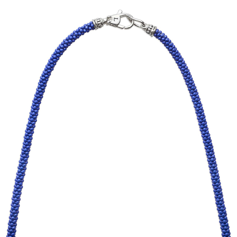 LAGOS Silver Station Matte Blue Caviar beaded ceramic necklace with sterling silver lobster clasp, ultramarine