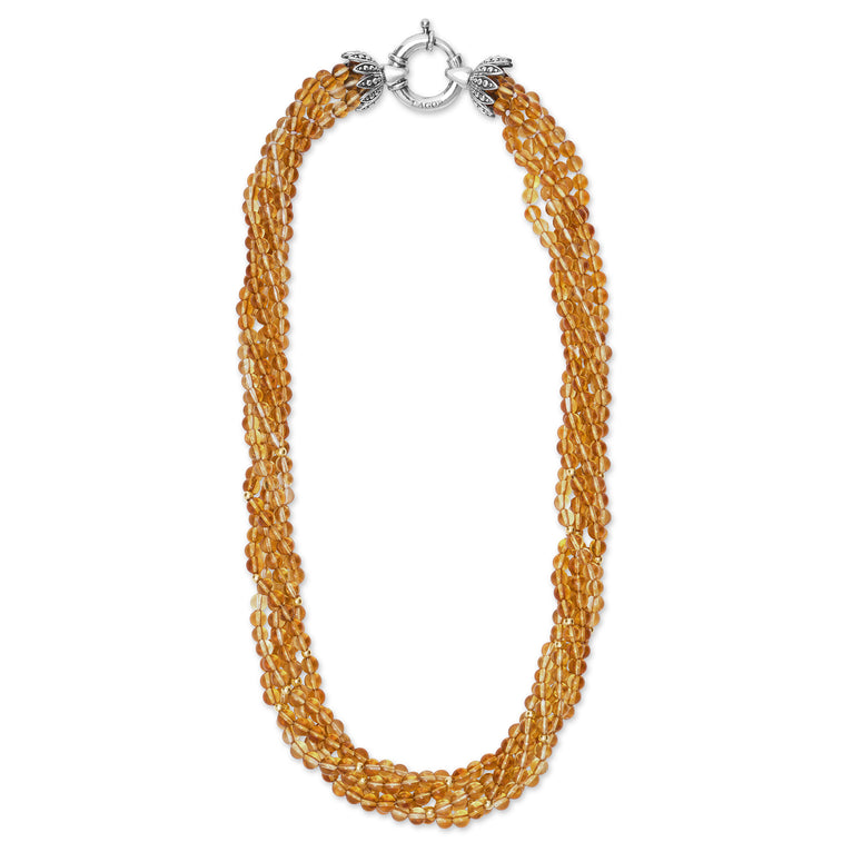 Caviar Color Citrine and 18k Gold Beaded Torsade Five Strand Necklace