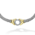 A diamond circle motif accented by 18K gold and sterling silver Caviar beading forms rope necklace. LAGOS diamonds are the highest quality natural stones.