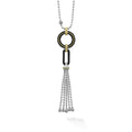 Black ceramic accented by 18K gold Caviar beading forms this drop tassel pendant necklace.